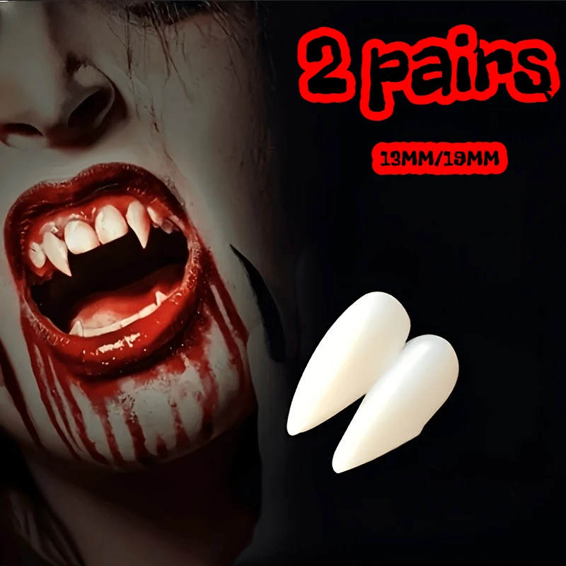 2 pairs Halloween Vampire Fangs & Zombie False Teeth - Simulation Dental Props with Little Tiger Teeth for Cosplay Makeup