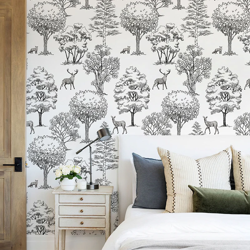 

Retro Black Trees Peel And Stick Wallpaper Waterproof Forest Home Decoration Self-adhesive Contact Paper For Living Room