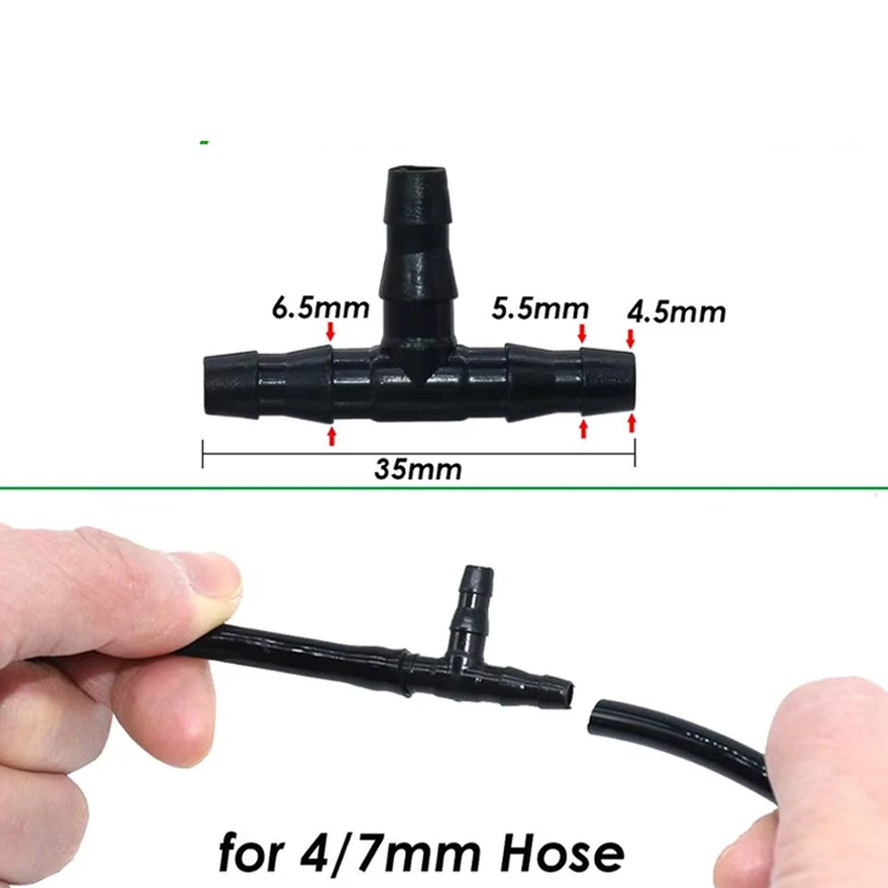 ข้อต่อรูปตัวทีขนาด 1/4 นิ้ว สำหรับระบบน้ำหยด ใช้กับท่อขนาด 4 มม./7 มม. เหมาะสำหรับสวนและโรงเรือน