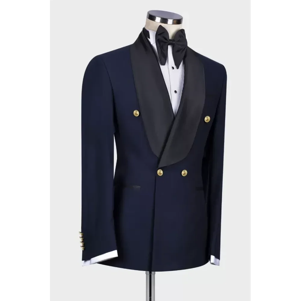 Elegant Shawl Lapel Double Breasted Men Suits Two Piece Fashion Prom Party Dinner Male Suit Slim Wedding Tuxedo (Blazer+Pants)