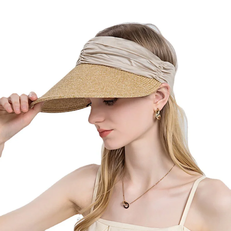 

Sparsil Summer Beach Hats For Women Empty Top Sunshade Straw Hat Elastic Adjustable Outdoor Wide Brim Roll Up Travel Sun Visor