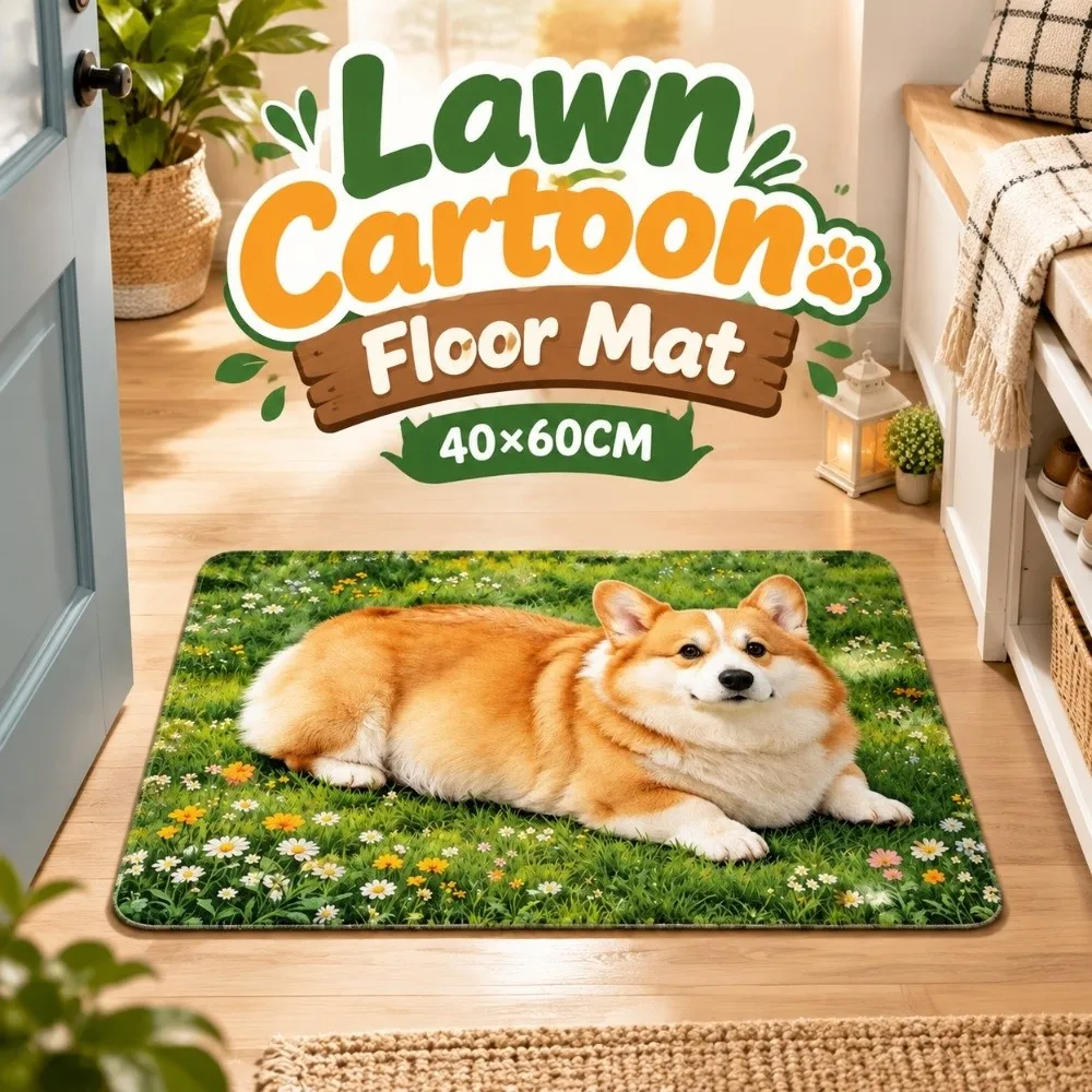 40*60cm Cute Dog Floor Mat Corgi / Teddy Dog Water-absorbing Bedroom Door Small Rug Non-slip Soft Bathroom Carpet