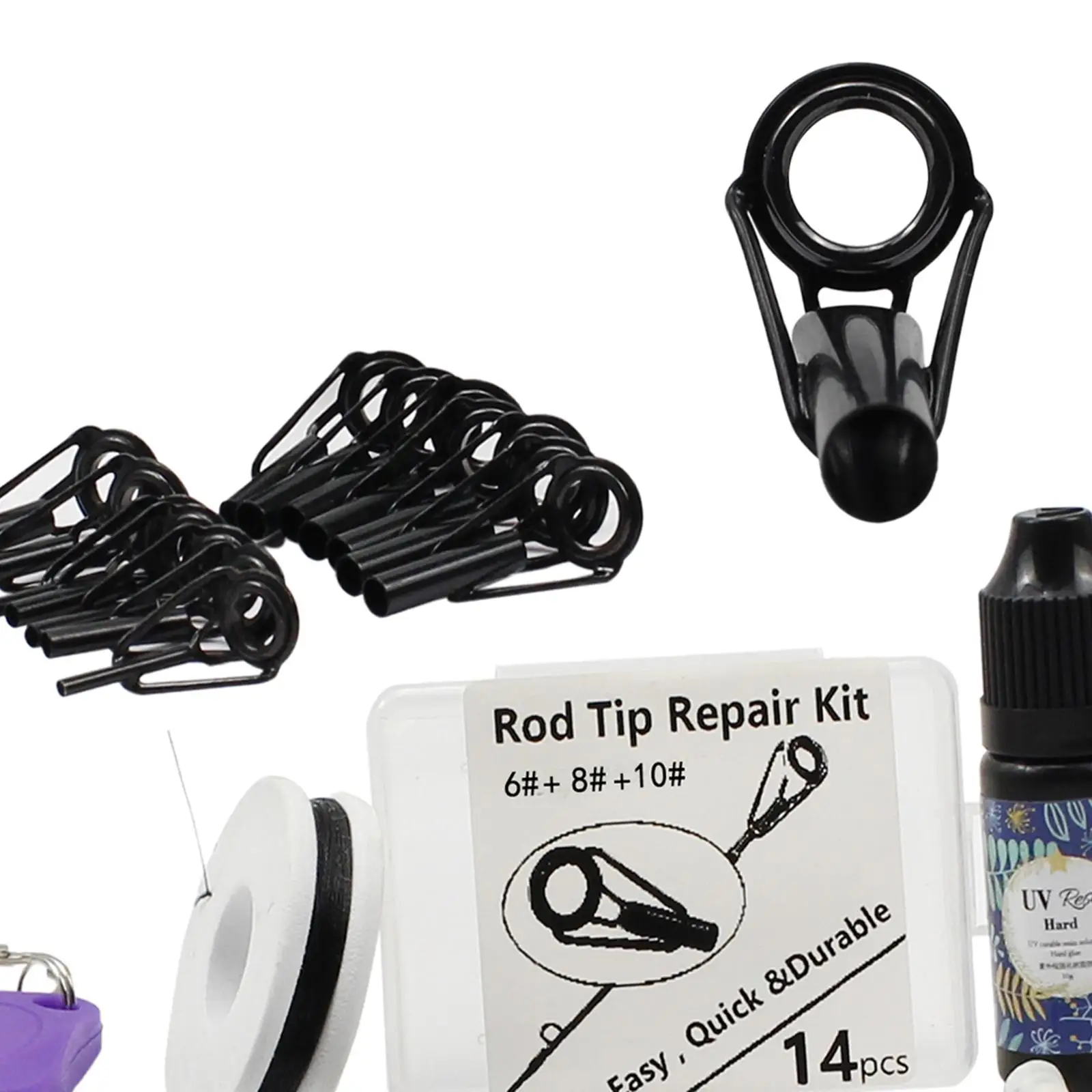 طقم إصلاح طرف قضيب الصيد من الفولاذ المقاوم للصدأ، حلقات توجيه من السيراميك مع