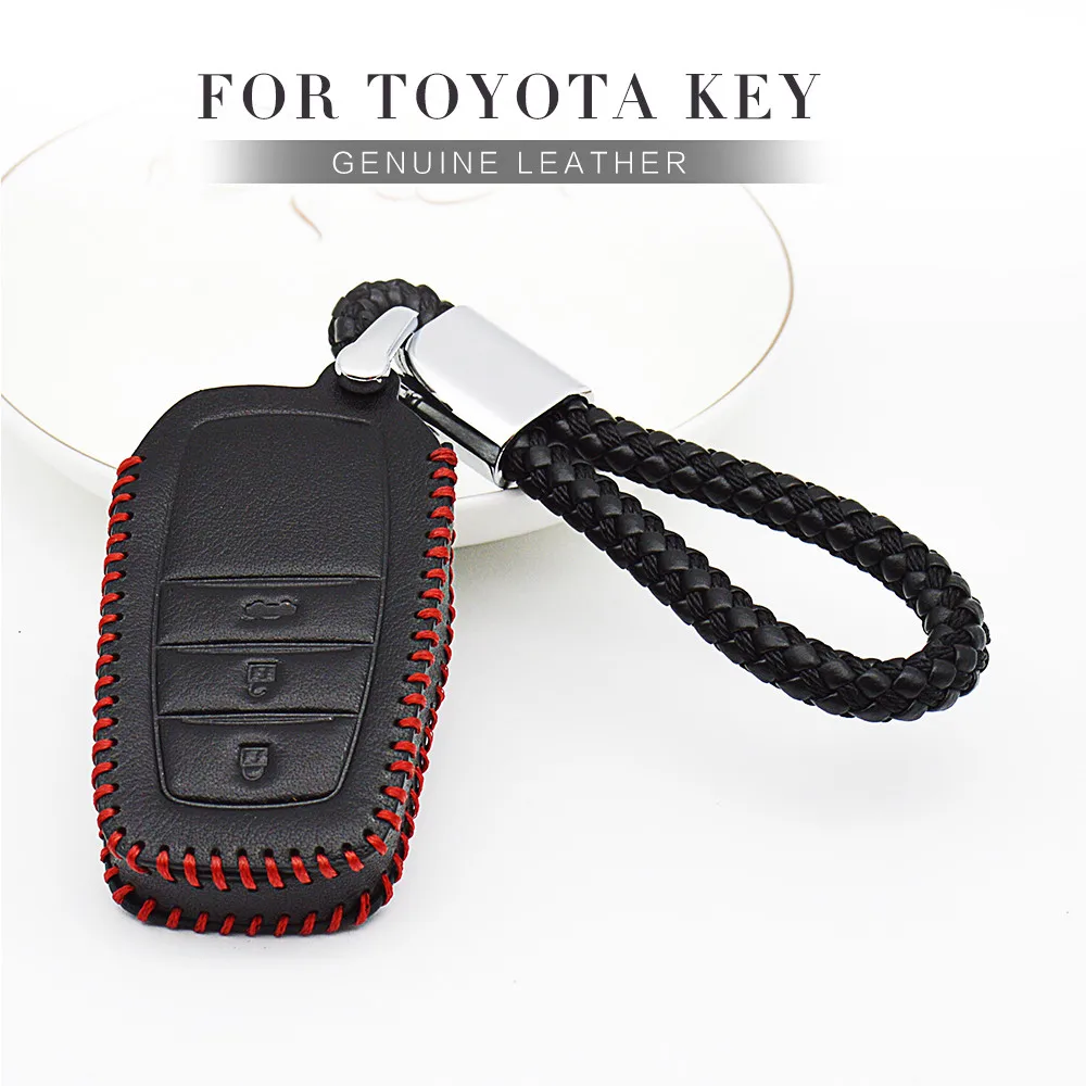 Leather Car Key Case Cover For Toyota Yaris Cross Aygo Chr Corolla 150 Rav4 Raize Auris Prius Aqua Camry Xv70 40 2022 Keychain