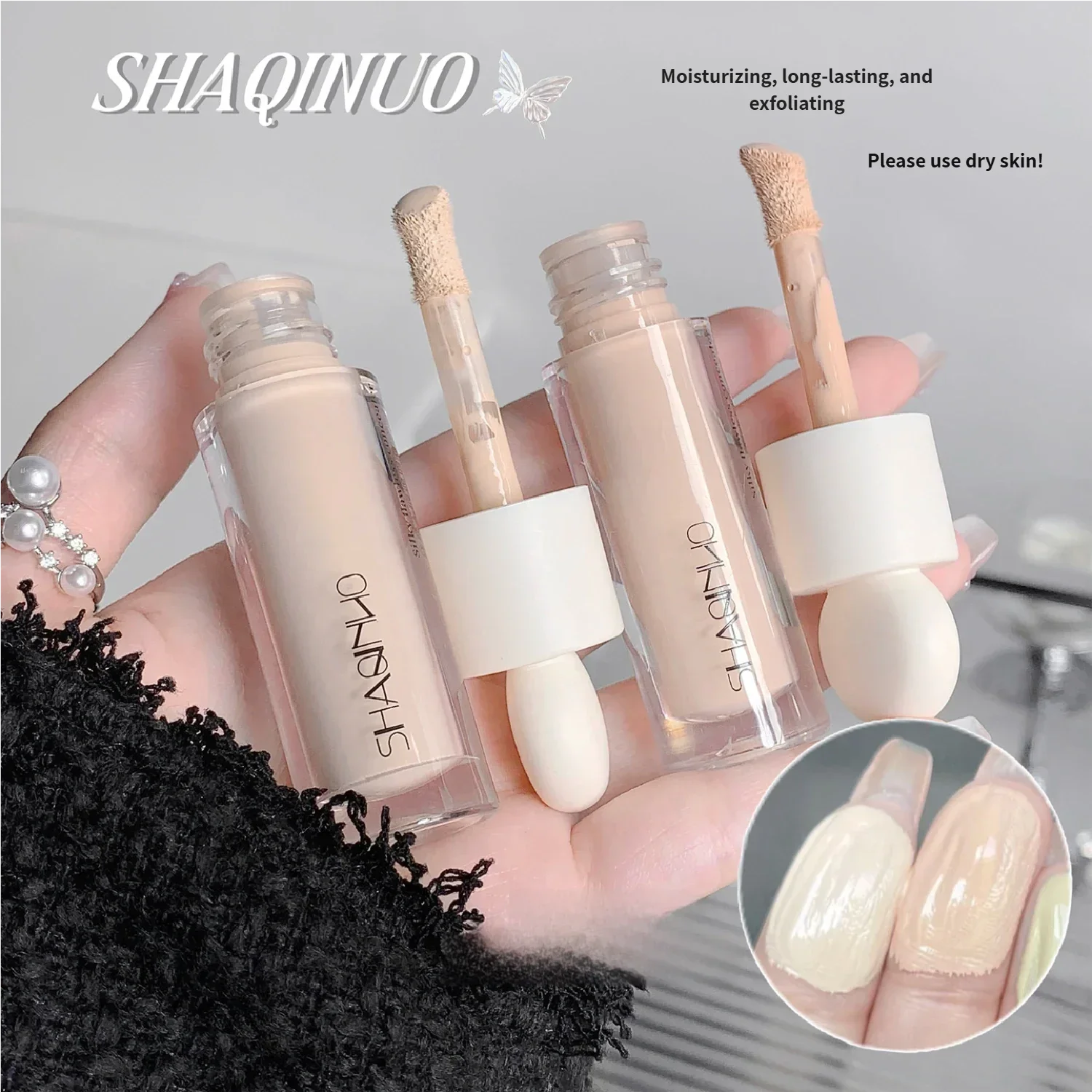 SHAQINUO Penna correttore Crema di seta morbida - Copertura impeccabile Cicatrici da acne Macchie scure Cerchi Schiarente Trucco a lunga durata CO:02