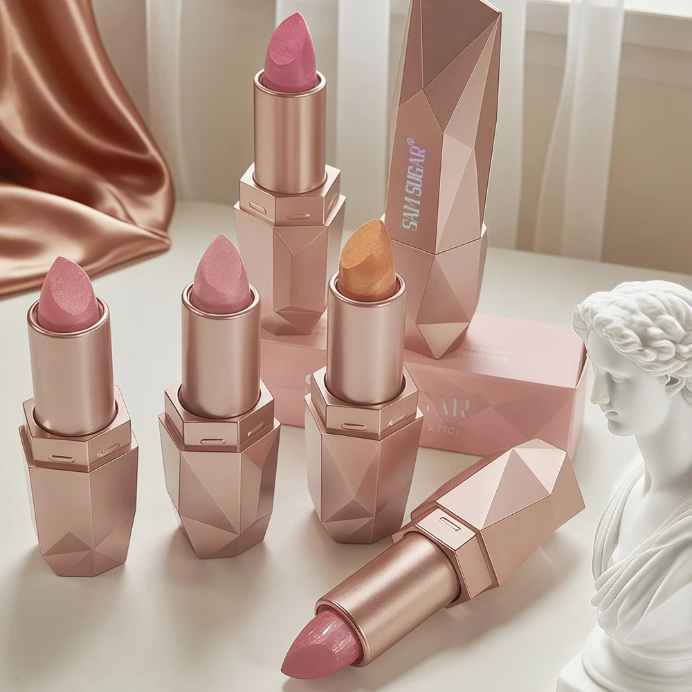 6 色ダイヤモンドパール口紅防水保湿シングルスティックスパークリングシャイン長時間持続毎日のパーティーメイクアップ用