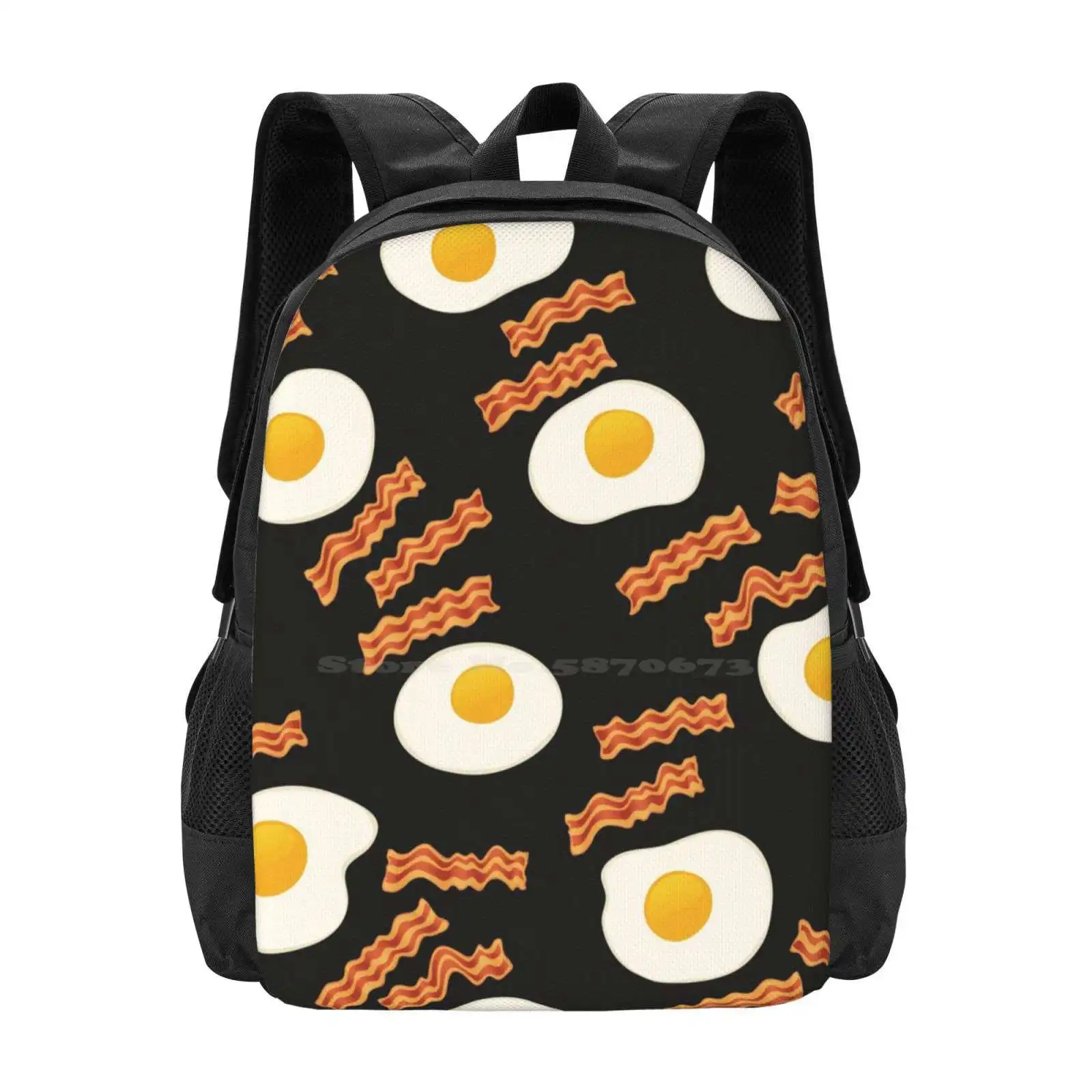 Bacon And Eggs For Breakfast Teen College Student Backpack Pattern Design Bags Bacon Fried Eggs Breakfast Food Sandityche