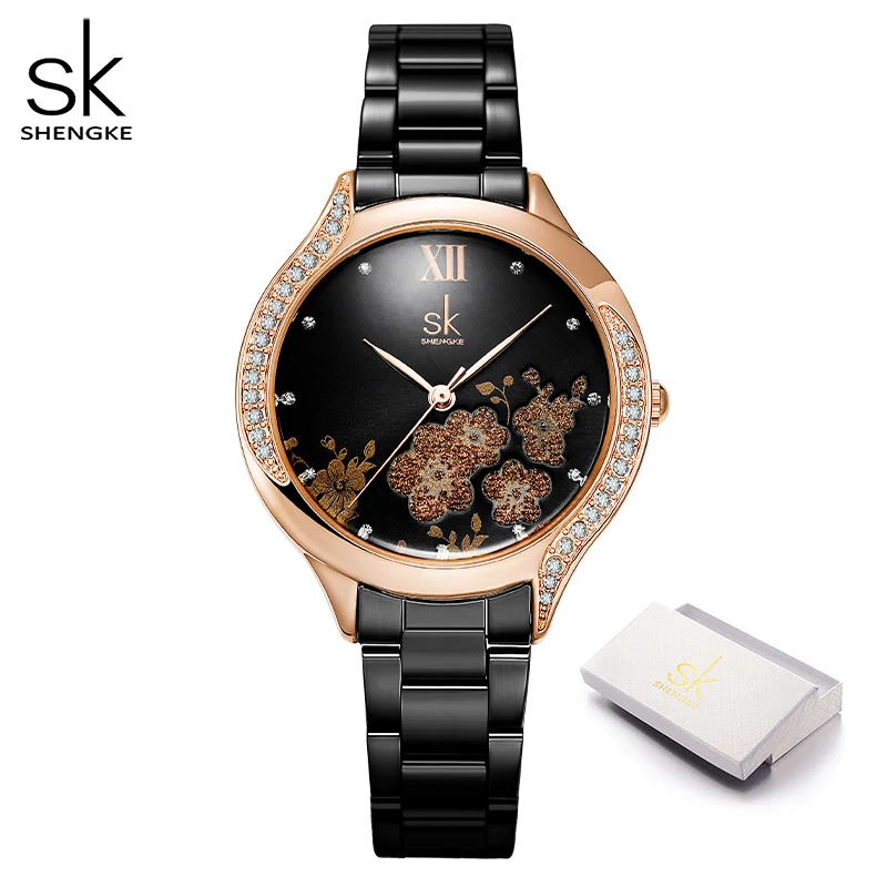 Shengke Fashion Design Women\'s Watches Original Elegant Womans Quartz Wristwatches Top Luxury Diamond Ladies Clock  Best Gifts