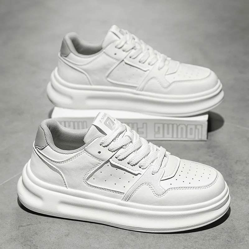 Nouvelles baskets blanches d'automne 2025 pour hommes et chaussures montantes épaisses décontractées – légères, augmentant la hauteur et confortables