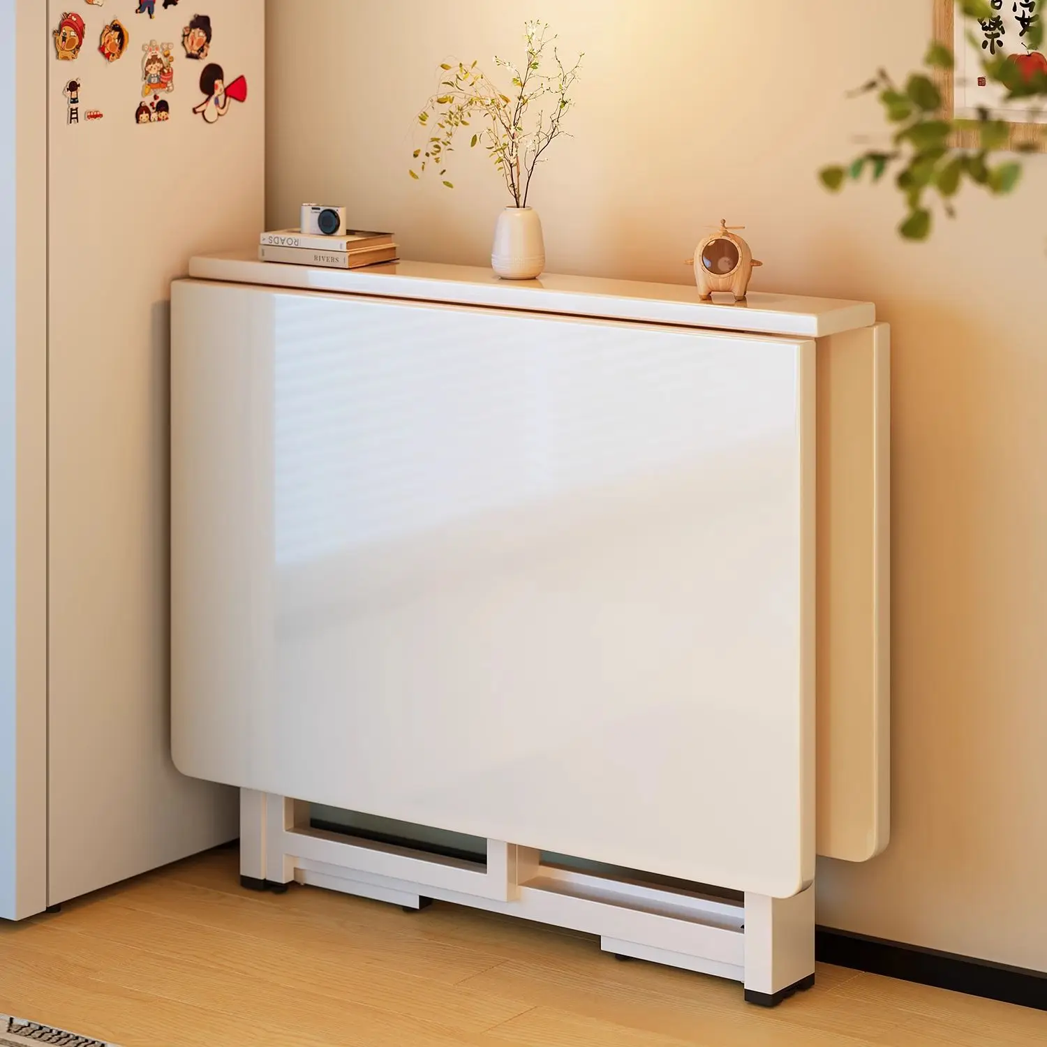 شقة صغيرة طاولة طعام منزلية خالية من التركيب بسيطة طويلة متعددة الوظائف طاولة قابلة للطي ومجموعة كرسي #2