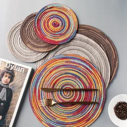 1 PC Placemats for Dining Table Linen cotton woven non-slip ironing placemat teacup mat Round plate mat flower mat kitchenware