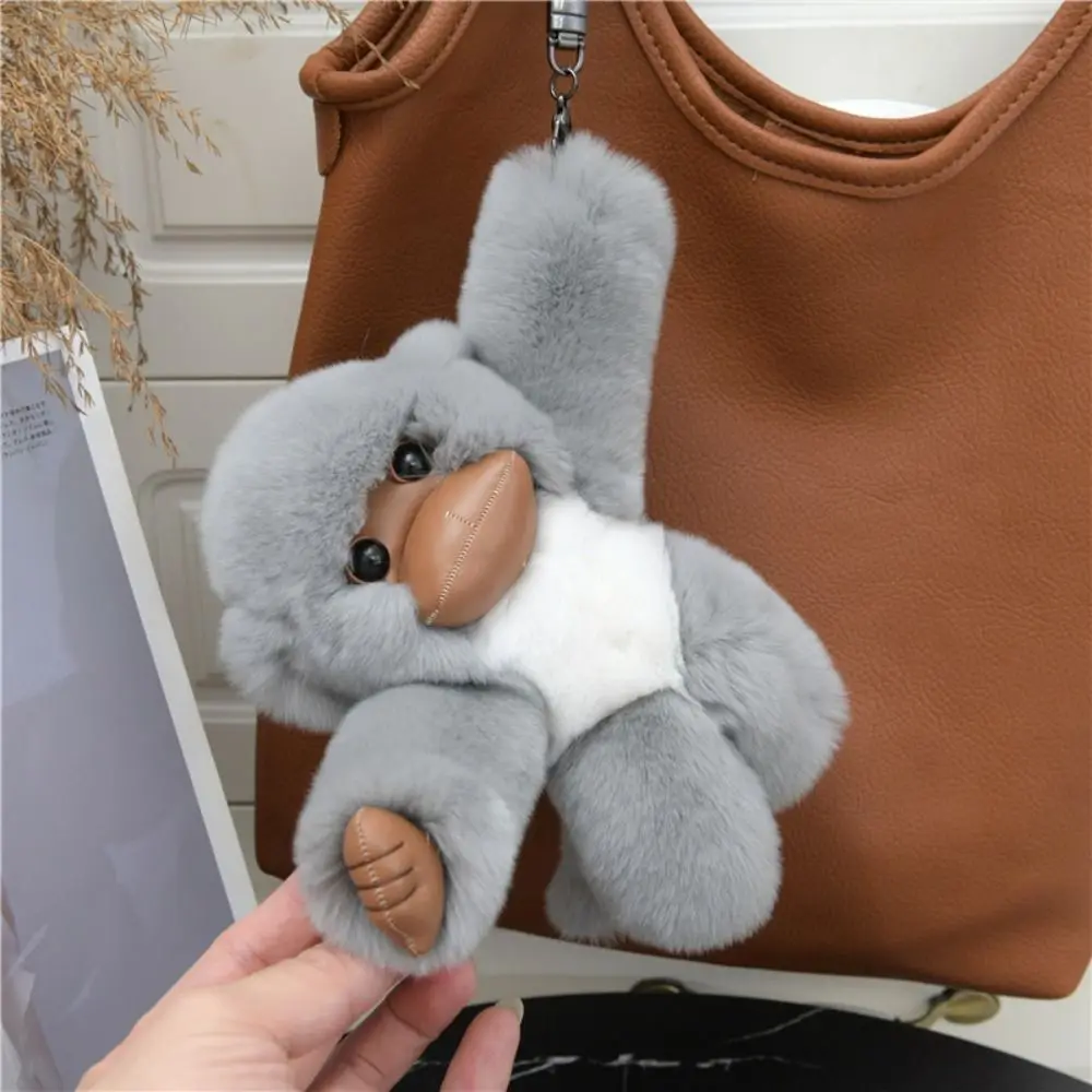 Stuffed Animals Lucky Little Monkey Keychain Plush Doll Cartoon Rex Rabbit Fur Monkey Keychain Kawaii Soft Fur