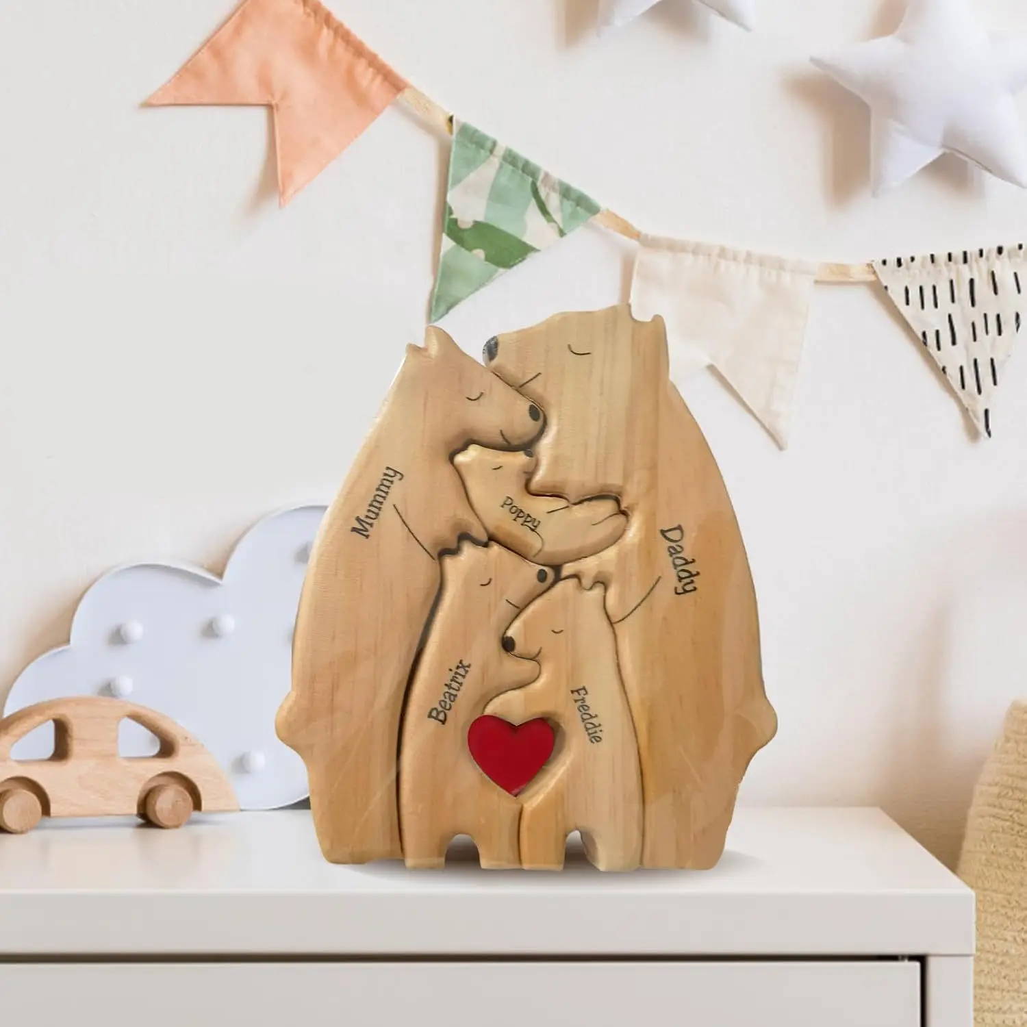 Custom Name Puzzle Bear Family Theme Wooden Art Puzzle DIY Cute Family Member of Bears Puzzle Home Desktop Decor