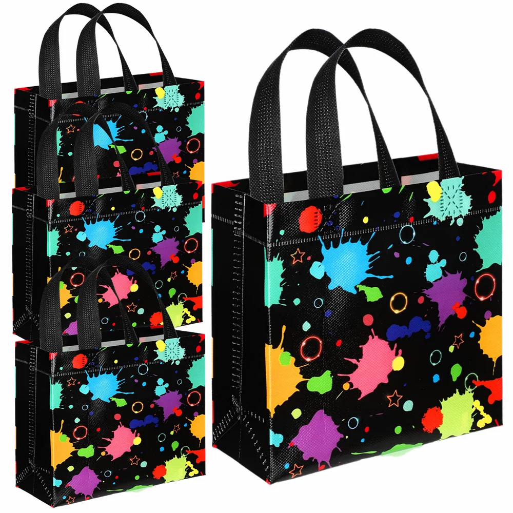 

4 Pcs Graffiti Glow in the Dark Gift Bags Glow Party Gift Treat Bag with Handles Non Woven Goodie Bags Takeaway Hand Held Bag