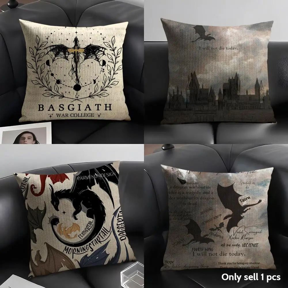 Fourth W-Wing Dragon Cushion Cover Natural Linen Organic Fabric Double-Sided Printing Sofa Home Decor Gift Pillow Case