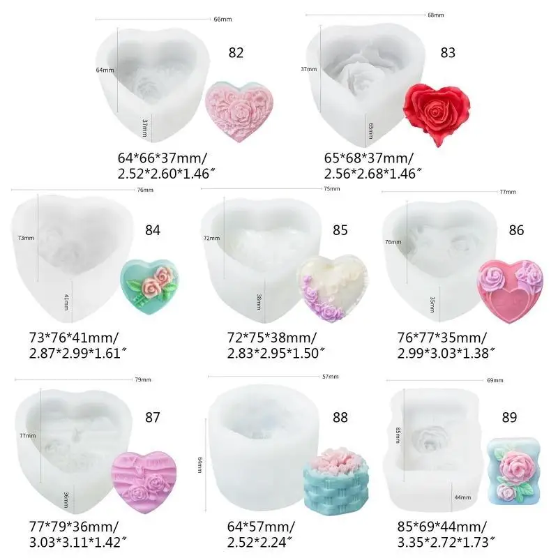 E8BD – moule en Silicone en forme cœur, fleur Rose, pour fabrication savon bain, gâteau, chocolat,