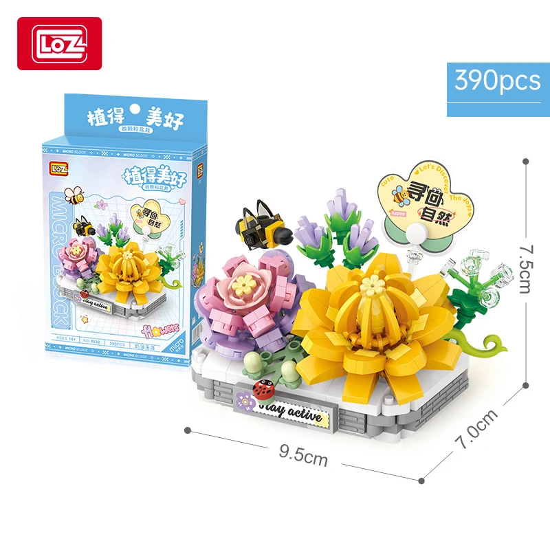 Klocki LOZ, symulacja kwiatów, figurka sukulentu, zabawka do składania z drobnymi elementami, prezent na festiwal dla dziewczynki z kaktusem.