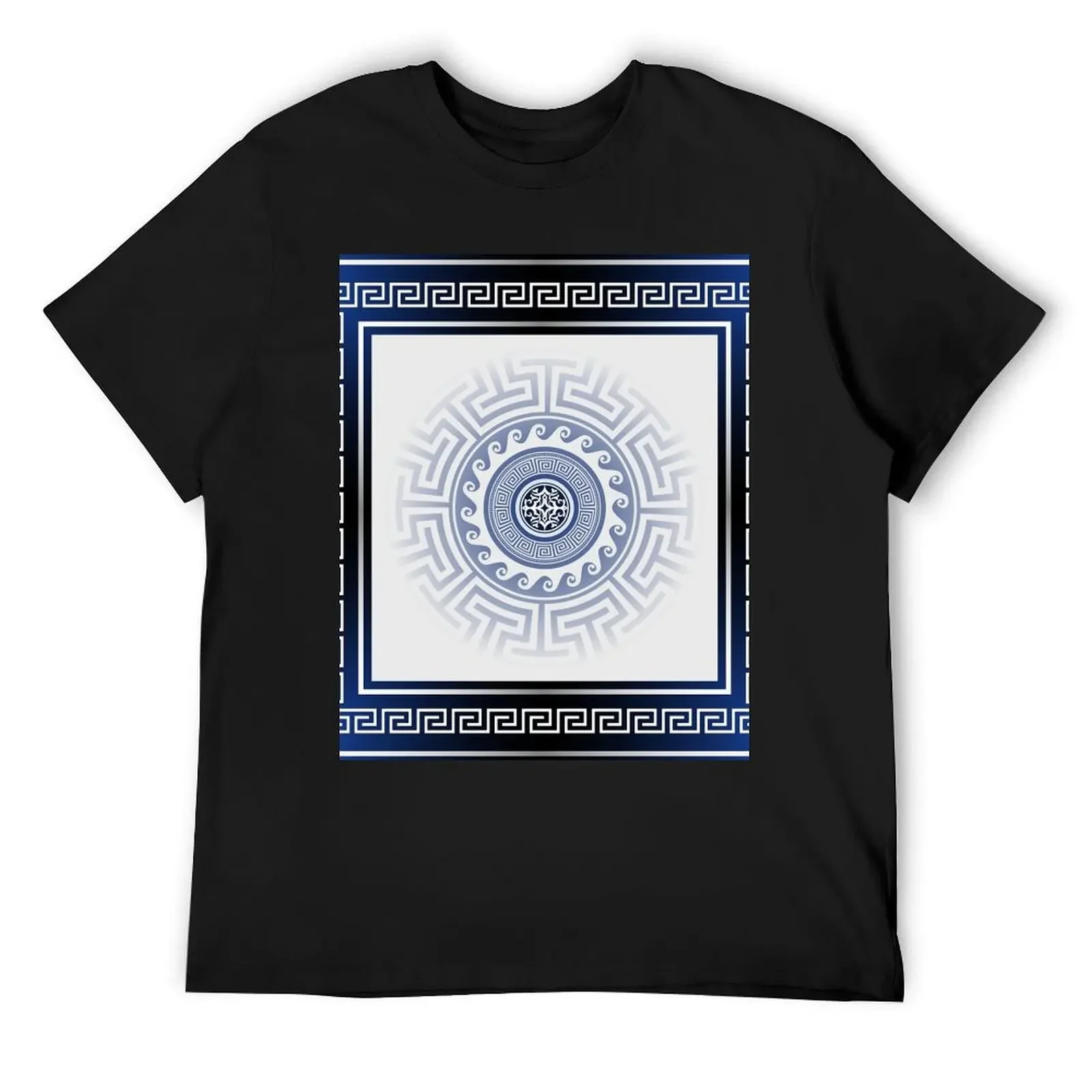 

Greek Key Meander Blue White Silver T-Shirt quick-drying plain football t shirt funny meme t-shirts T-shirt men