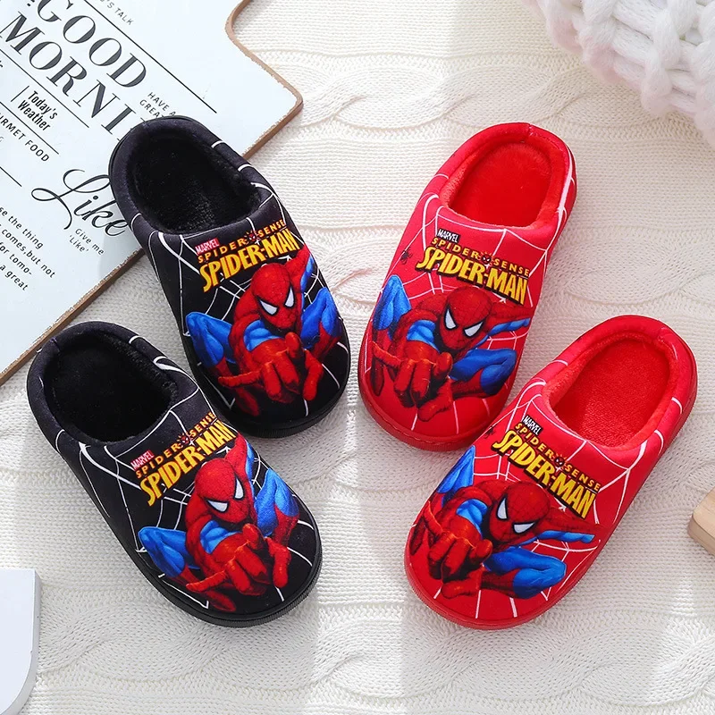 Disney Cartoon Printed Spider-man Cotton Slippers For Children\'s Shoes Fashion Style Warmth Winter Indoor Kids Boys Slipper