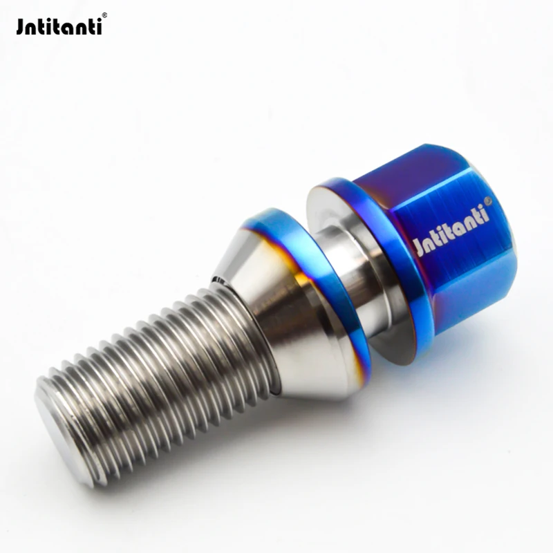 Jntitanti factory Gr5 titanium wheel rim lug bolt screw M14x1.5x28mm with cone seat  washer 16ps +4ps lock bolt+1key