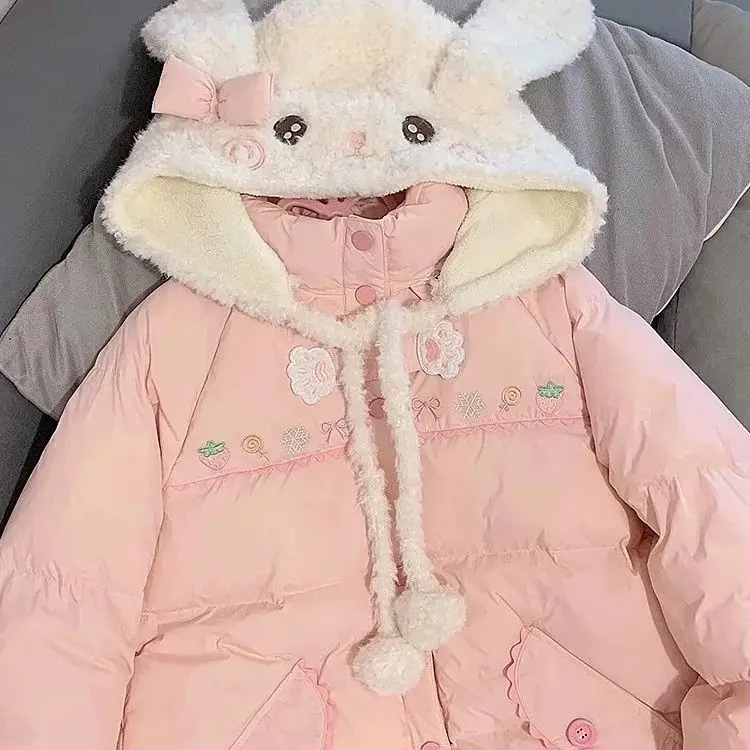 اليابانية Kawaii البلوز طويلة الأكمام لطيف آذان أرنب الديكور المرأة عادية الحلو نمط الكرتون طباعة هوديي معطف الخريف #4