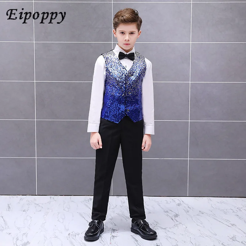 Sequined vest boy stage host recites vest boy catwalk performance suit