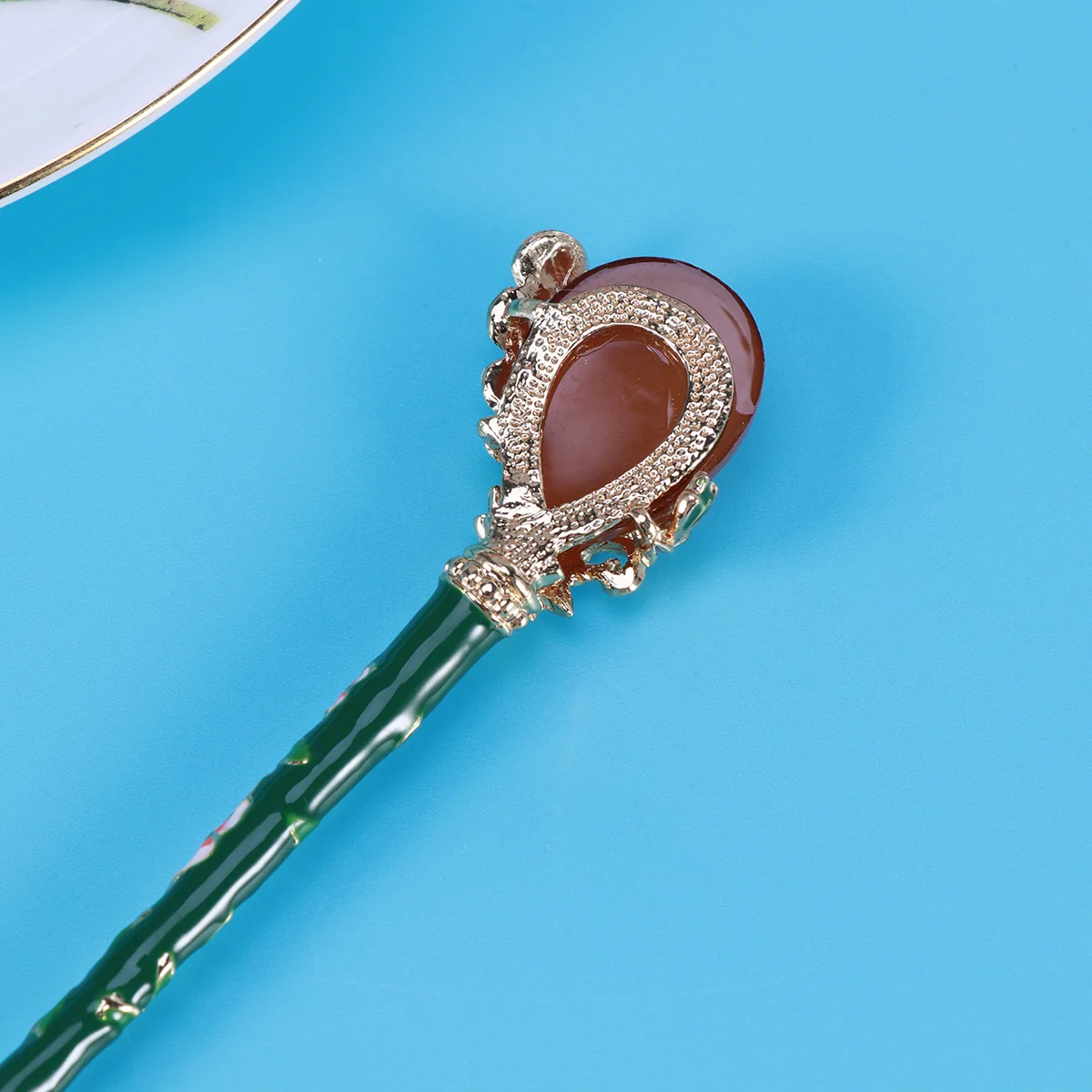 دبوس شعر صيني عتيق على الطراز القديم عصا شعر مزخرفة للنساء دبوس شعر أخضر أداة تصفيف الشعر #1