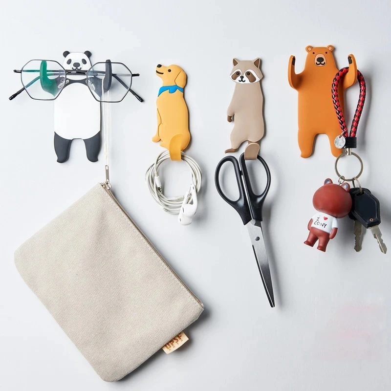 Wall Key Holder Adhesive Wall Hooks Animal Fridge Hooks for Keys Wall-mounted Keychain Hanger  Removable Kitchen Hook Home Decor