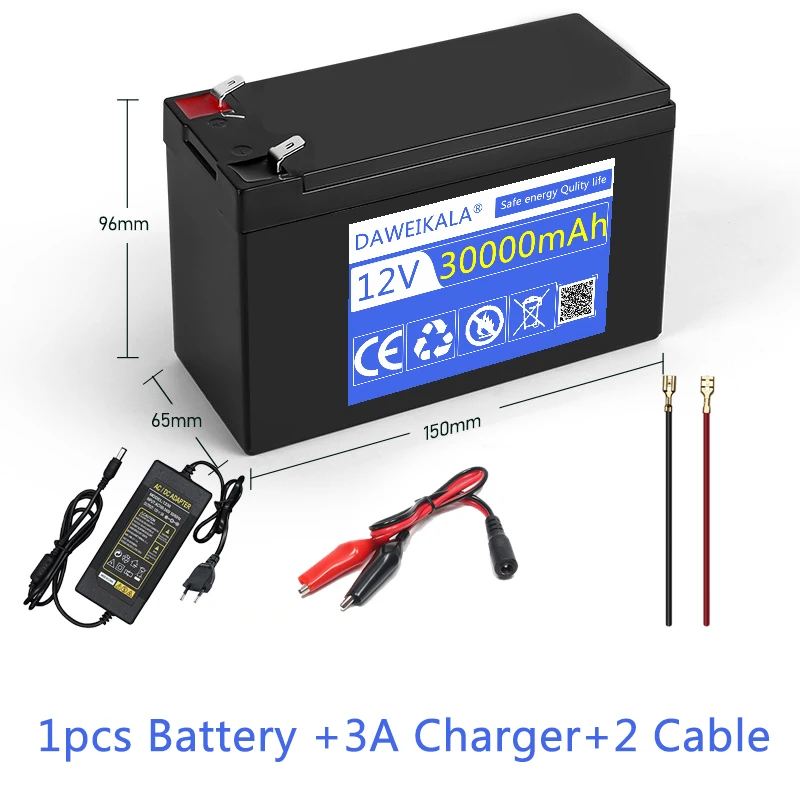 12V Batterij 30ah 18650 Lithium Batterij 30a Sproeier Ingebouwde Hoge Stroom Bms Elektrische Auto Accu 12.6V 3a Lader