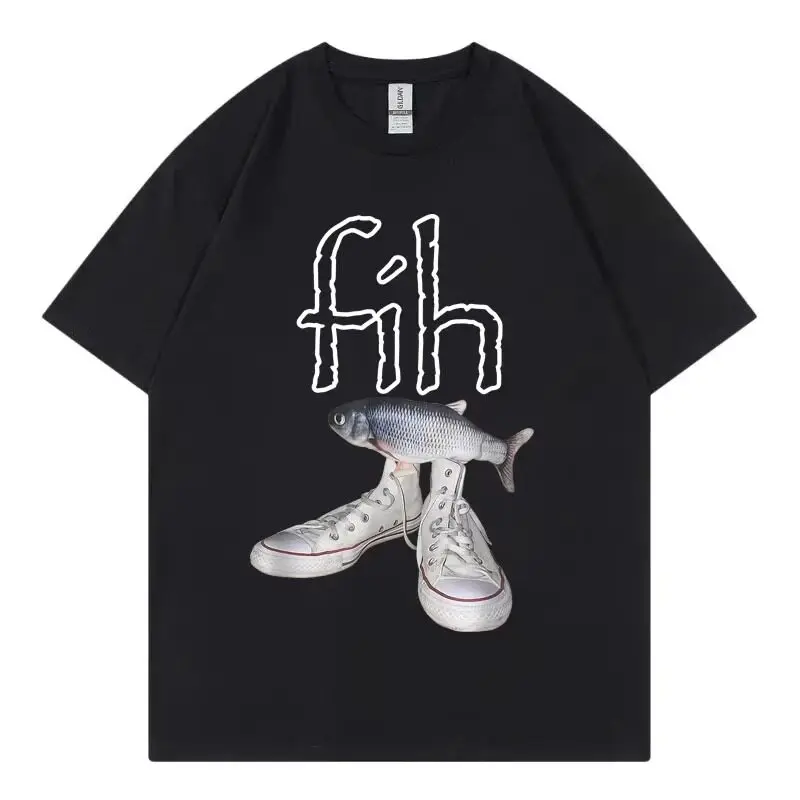 Funn Fih Trendy and Funny Fish Wearing Shoes Clothing for Men and Women in Large Sizes - Short-Sleeved T-shirts for Casual Wear