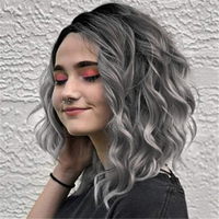 Soowee Synthetic Short Ombre Wig Gray Curly Black to Grey Wigs Bob Wig for Women
