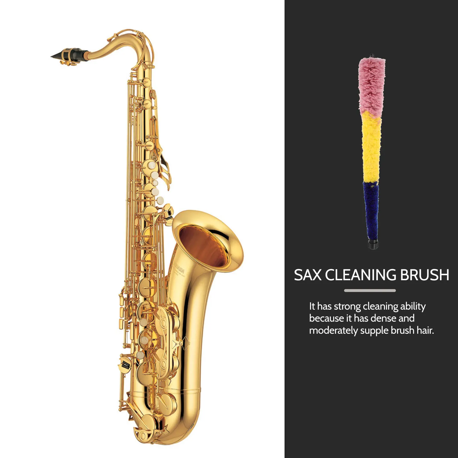 Spazzola per la pulizia del sassofono Materiali di alta classe Durevole portatile per mantenere il sax Strumento per la cura Spazzola morbida e densa Detergente per sax per capelli