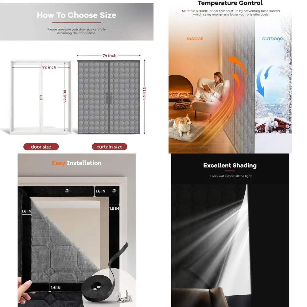 

Толстая изолированная дверная занавеска с хлопковым наполнением, 72x80, магнитная ширма для раздвижных, патио, французских дверей, серый квадратный стиль