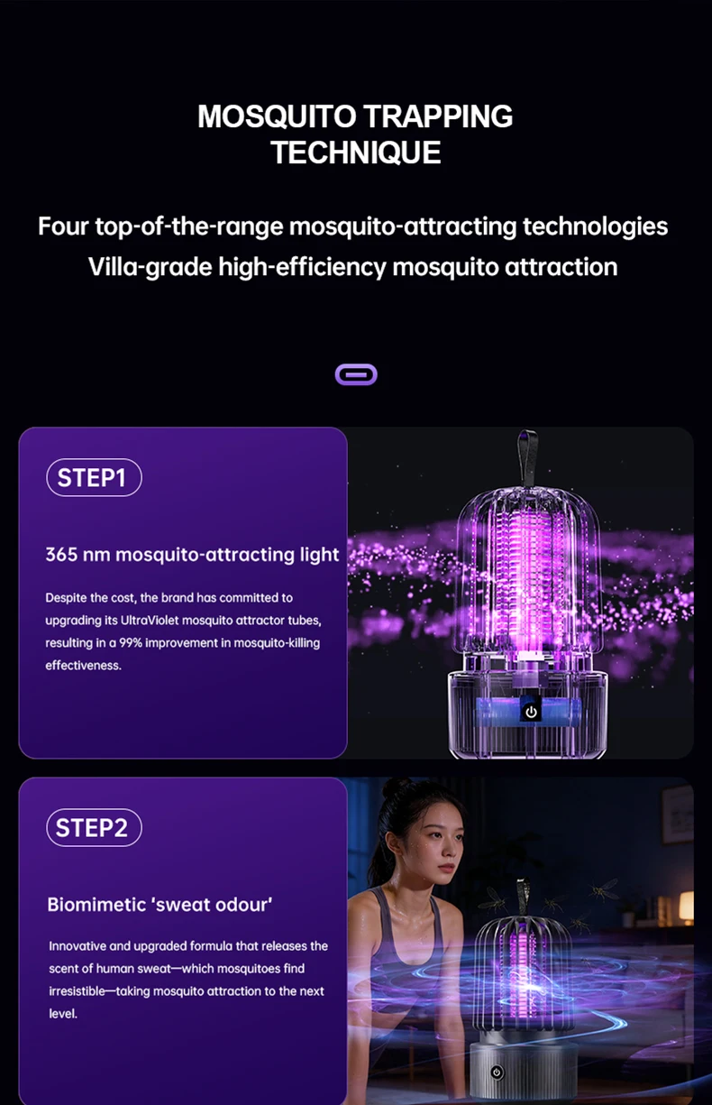 TINSOL Elektrische UV-Mückenfalle USB-Aufladbar Geeignet für Innen- und Außenbereich Mückenabwehrlampe – Detail 8