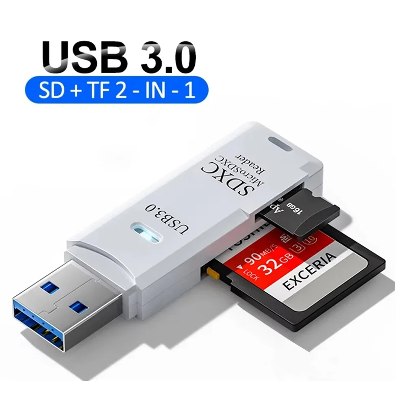 

Многофункциональное устройство чтения карт памяти 2-в-1 USB 3.0, устройство чтения карт памяти Micro SD, адаптер USB-флеш-накопителя для ПК, ноутбуков, аксессуаров