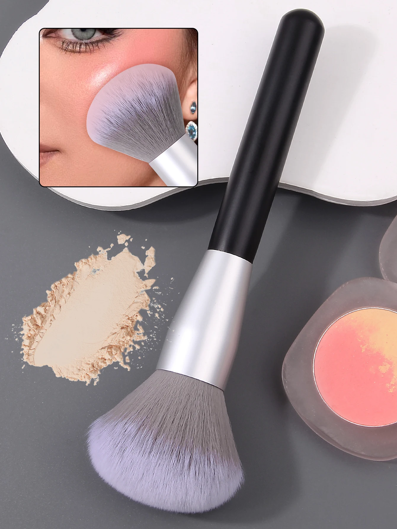 1PC Pennello per trucco soffice e setole morbide, strumenti di bellezza portatili professionali, pennello per fard, pennello per cipria e pennello per impostazione