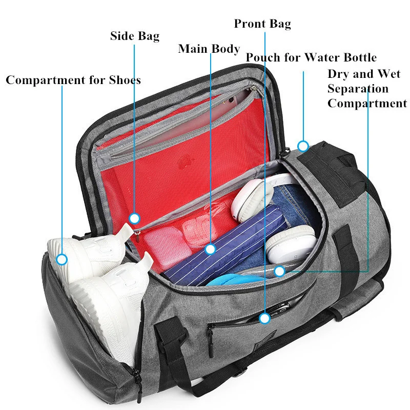 Large-capacity Travel Bag Fitness Bag Men\'s Waterproof Multi-functional Large-capacity Backpack with Shoe Bag Travel Sports Bag