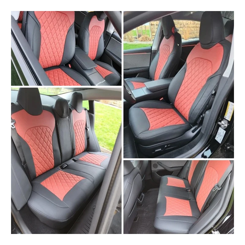 Luxury Genuine Leather in Middle Part Original Custom Fit for 2019-2022 Model 3 Car Front Rear Seat Kits Covers Cushion 2