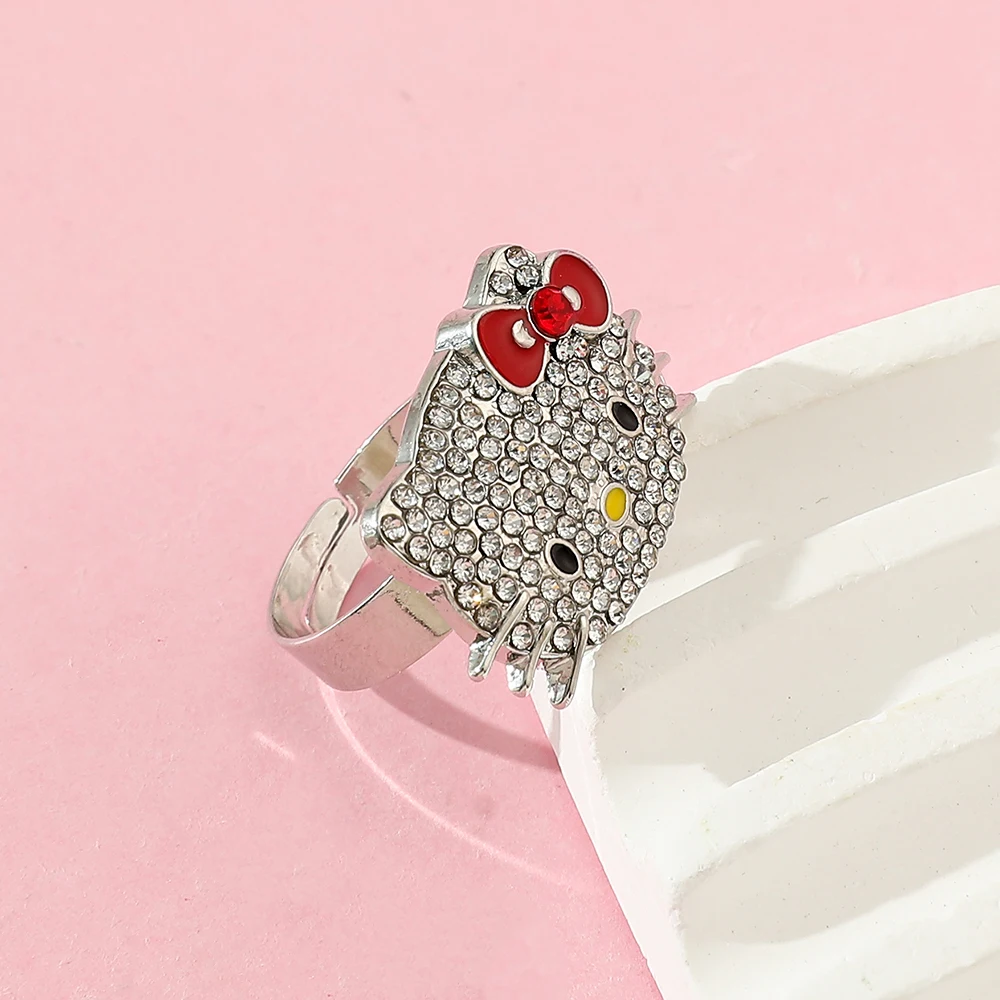 Sanrio Hello Kitty Y2K эстетическое кольцо, регулируемое кольцо со стразами, модный аксессуар Millennium, подарок для девочек и женщин