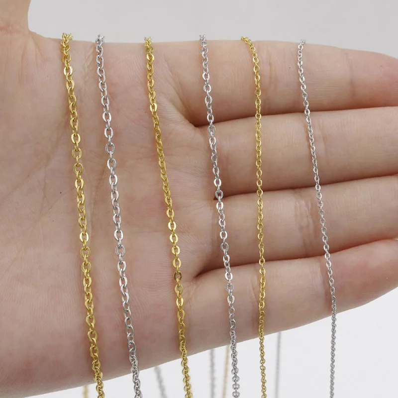 Waterproof women thin 18K gold plated stainless steel link Rolo cable chain necklace for jewelry making