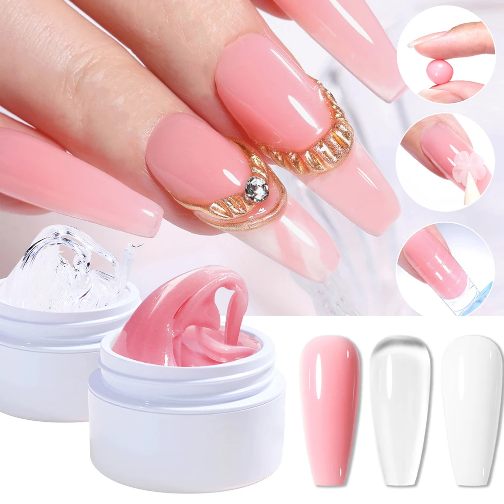 Gel de construtor sólido rosa/transparente/branco para unhas, gel duro para extensão de unhas, escultura 3d não pegajosa, faça você mesmo, gel de