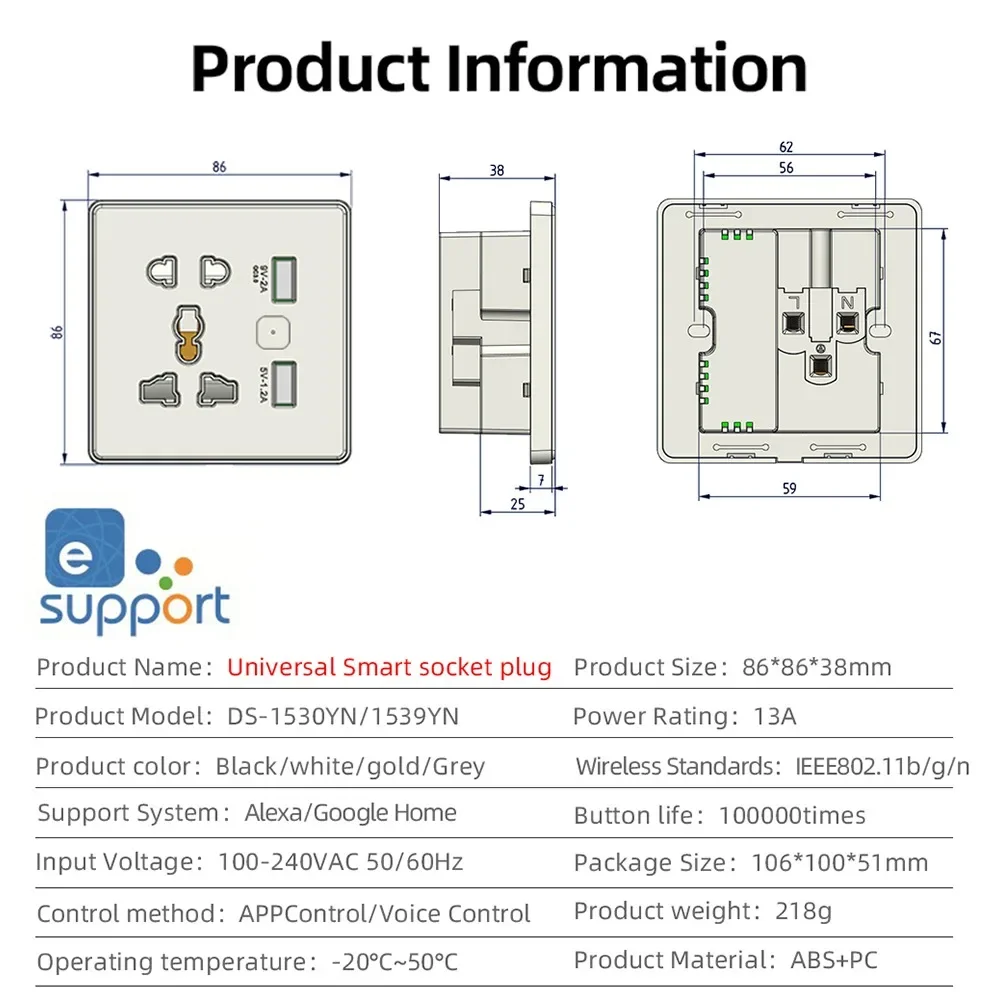 Tuya Zigbee UK Plug Wall Smart Socket Wielofunkcyjne gniazdo zasilania 13A USB Charge AC110V-240V z Alexa Google Home