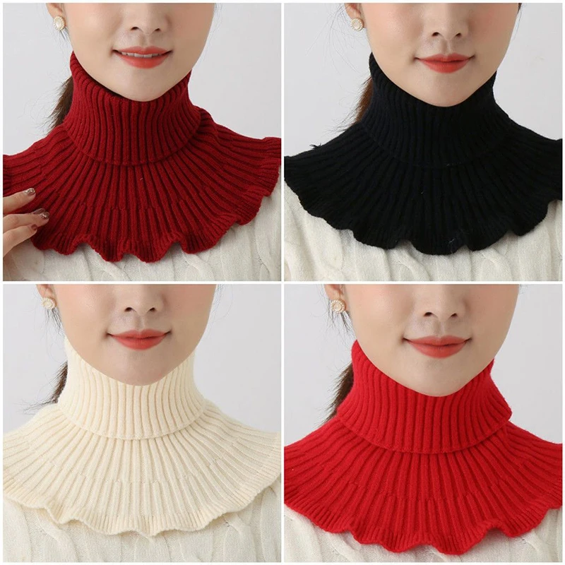 Elastic Knitted Neck Collars Knitted Wool False Collar Neck Scarf Solid Color Woolen Collars Ornaments Fashion Women Fake Collar