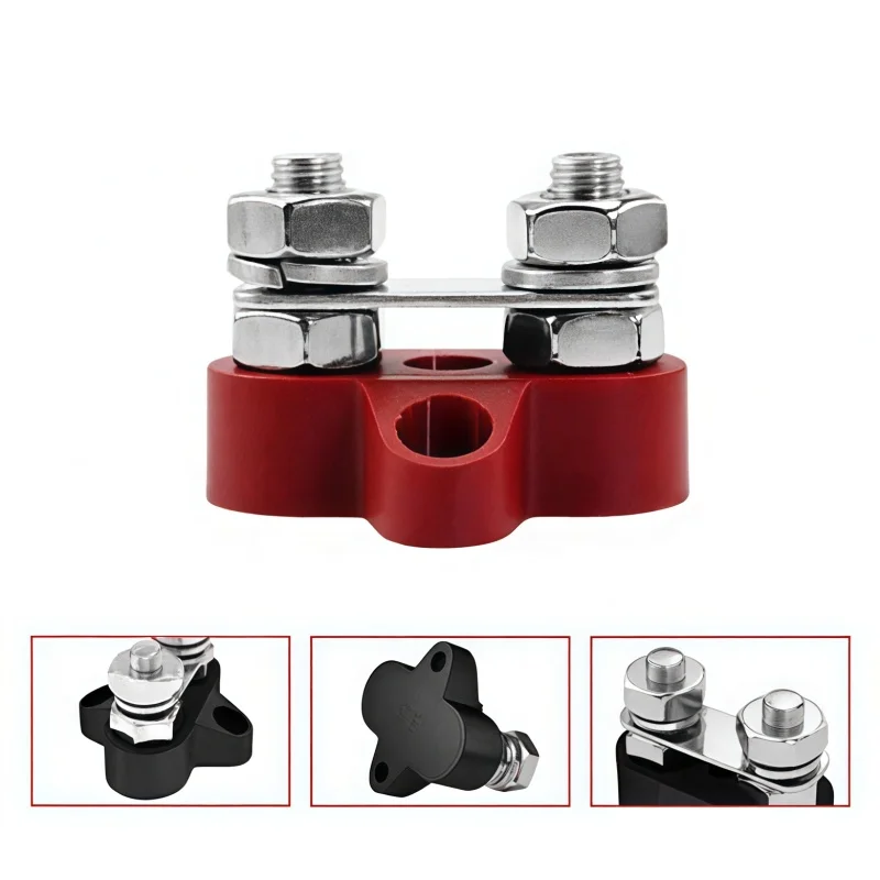 M6 M8 M10 Junction Terminal Block Stud Bus Bar Heavy Duty Battery Power Distribution DC 48V Busbar Red/Black Automotive RV Boat