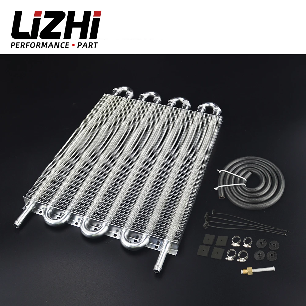 LIZHI RACING - UNIVERSAL 304.8X254X19.05 ALUMINUM REMOTE TRANSMISSION OIL COOLER KIT /AUTO-MANUAL RADIATOR CONVERTER LZ7431