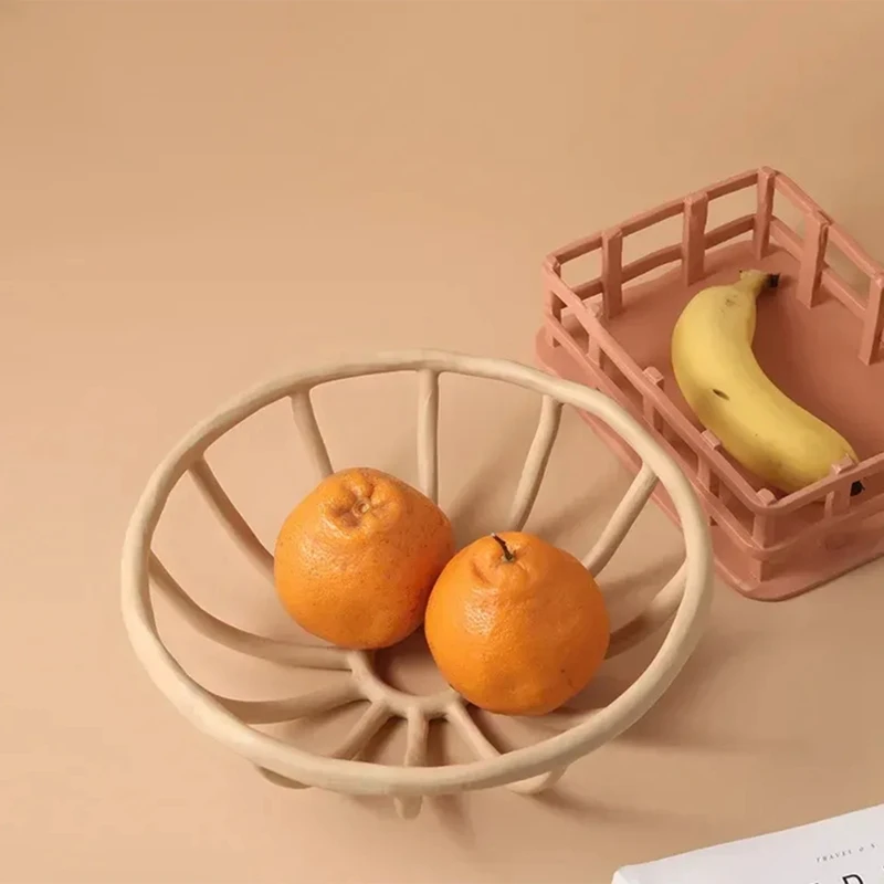 Nordic Hollow Resin Fruit Tray Living Room Porch Desktop Fruit Plate Snack Bowl Decoration Crafts Brown-A51M