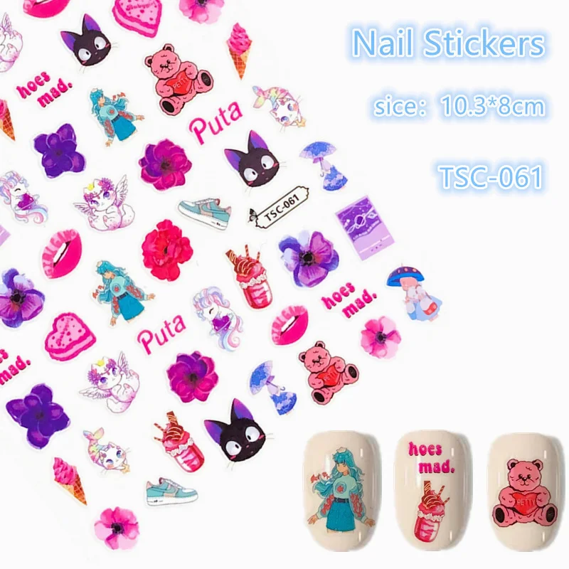 Newest TSC-061 cute little animals series 3d nail art sticker nail decal stamping export japan designs rhinestones