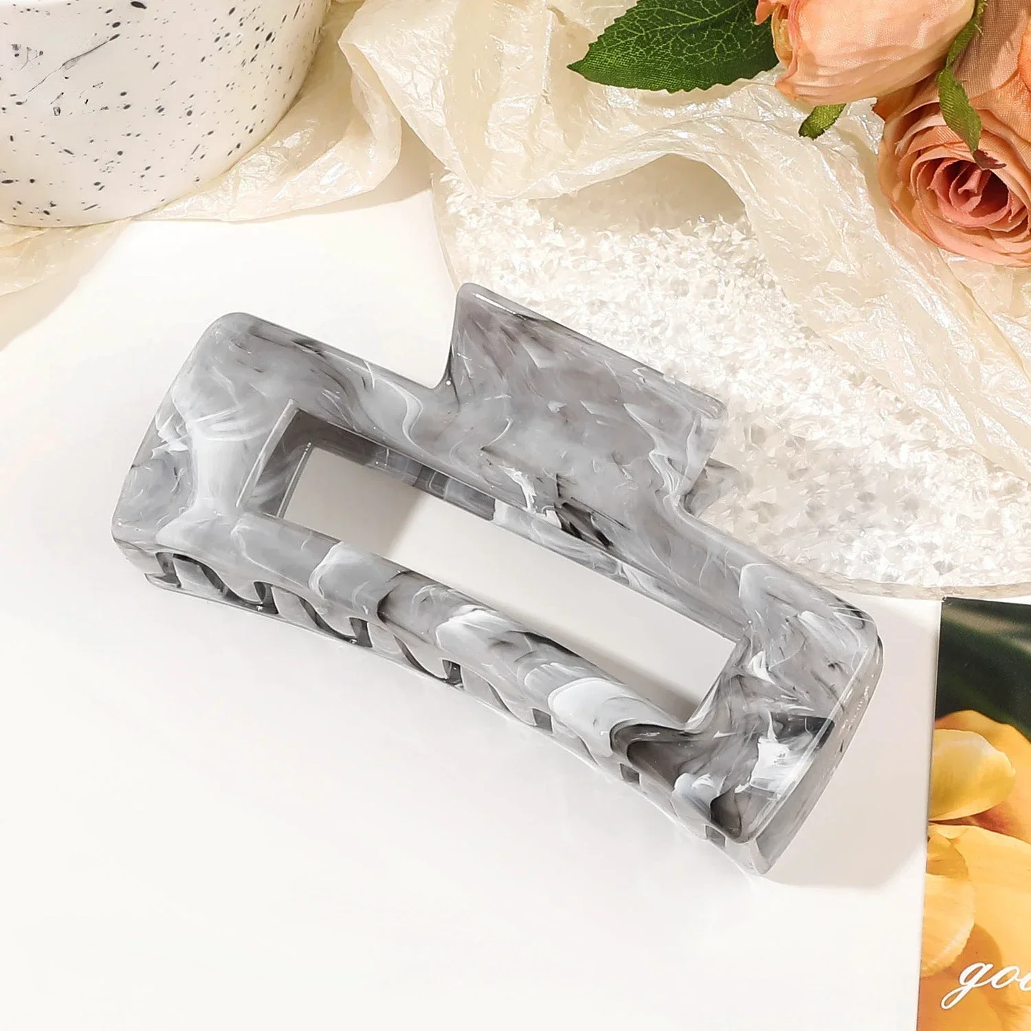 10.5cm Marble Pattern Square Hair Clip, Fashionable Simple Large Women\'s Hair Clip Summer Shark Clip Hair Accessory Gift