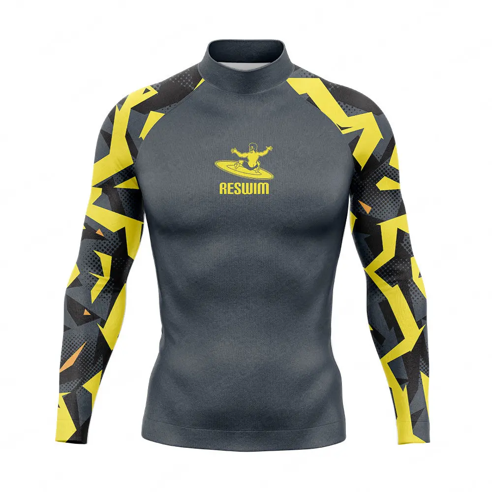 Letnia męska koszulka do pływania z długim rękawem Rash Guard plaża ochrona UV stroje kąpielowe Lycra Surfing nurkowanie strój kąpielowy Rashguard