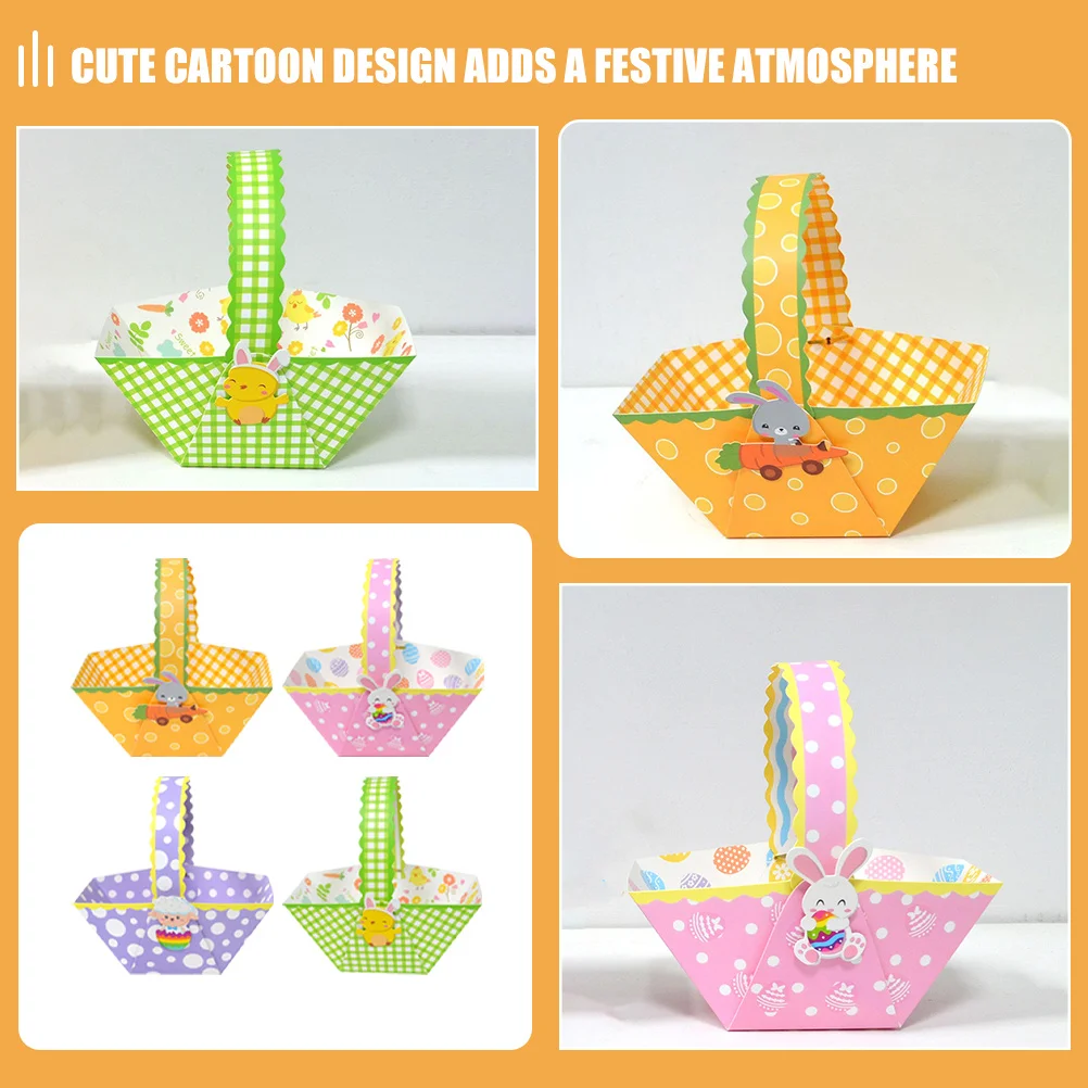 

24pcs Easter Candy Baskets Party Gift Basket Cartoon Treat Holders Paper Storage Baskets For Easter Party Favors Candies